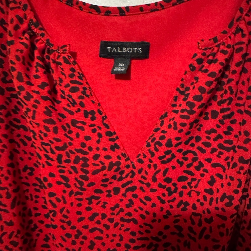 TALBOTS Red Black Leopard Print Lined Blouson Dress Size 10 - Picture 2 of 5